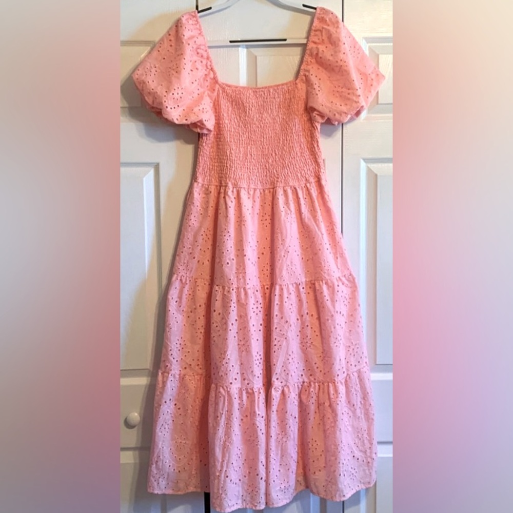 SIMPLEE, baby pink eyelet long dress, size medium, NWT